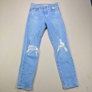 Levis Jeans Wedgie Straight Distressed Ripped Light Wash Denim Womens 24